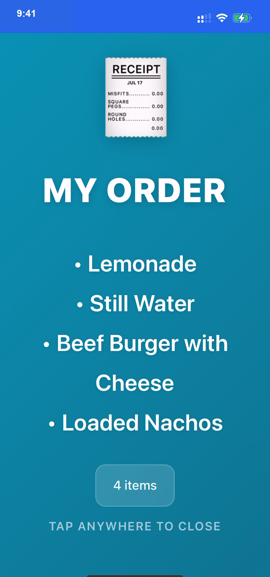 The distinctive turquoise MY ORDER communication card